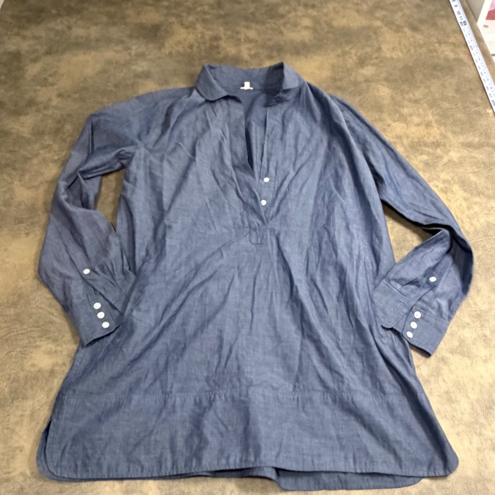 J.Crew Chambray Popover Tunic Womens Size M Blue Long Sleeve Pocket Shirt
